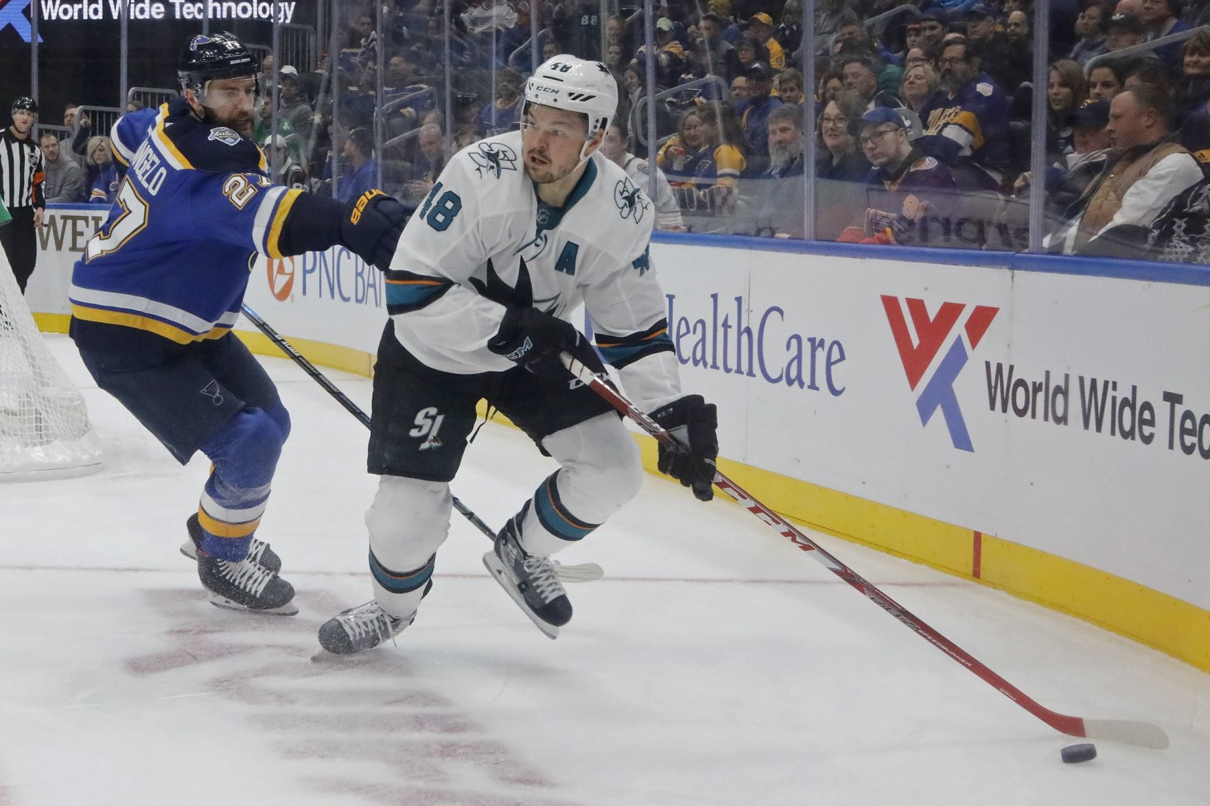 Blues and Sharks skate at the Enterprise Center